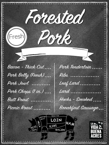 pastured pork cuts available from La Vida Buena Acres